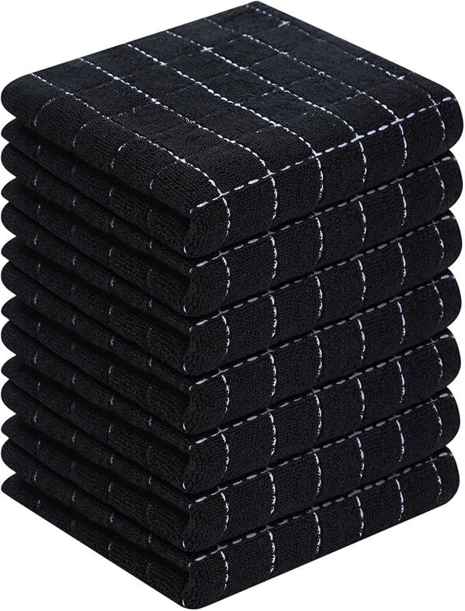 Homaxy 100% Cotton Terry Kitchen Towels, 7 Pack, Black | Ultra Soft and Absorbent Dish Towels for Kitchen, Suitable for Drying and Washing Dishes