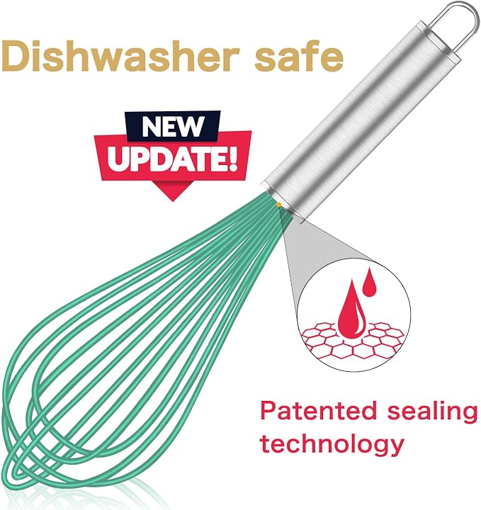 OYV Teal Silicone Whisk Set of 3, 8/10/12 Inch, Non-Scratch, Aqua | BPA-Free Silicone, Heat Resistant Up to 480°F, Stainless Steel Core, Dishwasher Safe, Nonstick-Safe