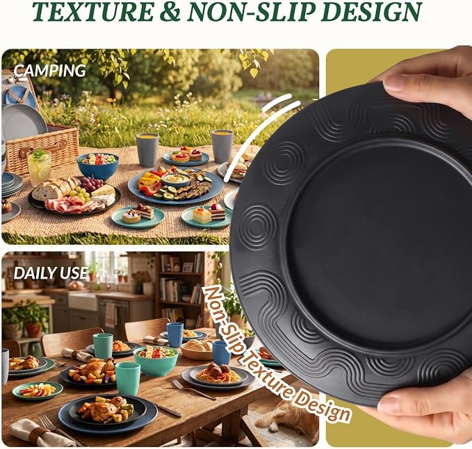 40 Piece Premium Wheat Straw Dinnerware Sets for 8 Unbreakable Plates and Bowls Sets Microwave and Dishwasher Safe Dinner Plates Set Camping, Apartment, Kids, Outdoor, RV, Party-Nightscape