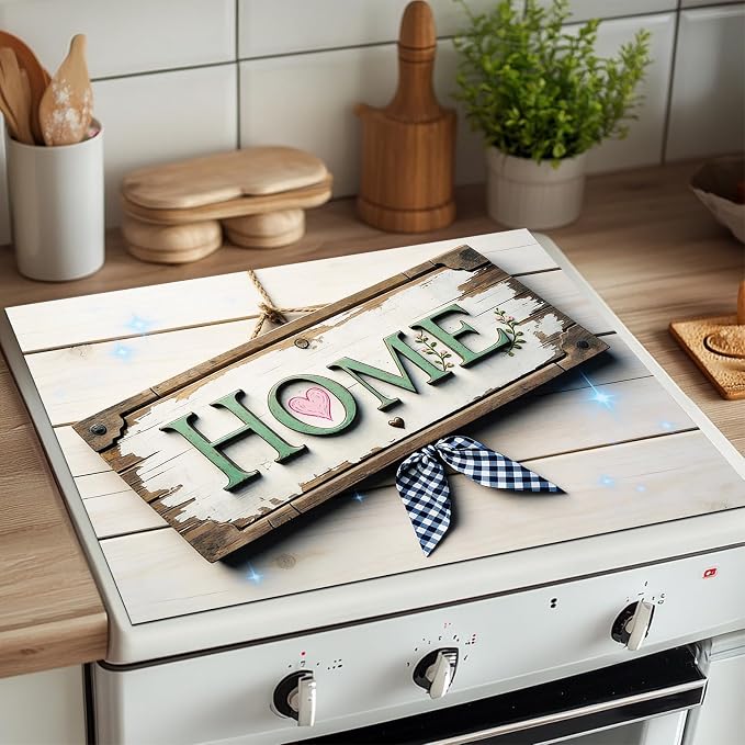 HOMETITUTE Spring Stove Top Covers for Electric Stove 28x20 Inches Rustic HOME Sign Heat Resistant Glass Cooktop Protector Pad Decorative Stovetop Cover for Kitchen Coffee Bar Decor