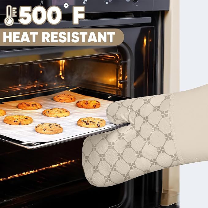 Oven Mitts Kitchen Towels Dishcloths with Pot Holders Sets 12PCS, Dish Towels Sets, Oven Gloves Pot Pads Heat Resistant 500 Degrees with Non-Slip Silicone Surface for Cooking Baking Grilling-Milkshake