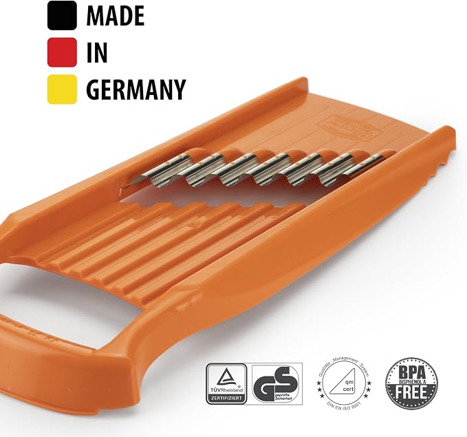 Börner Wave/Gaufrel XXL PowerLine Vegetable Slicer • Corrugated Vegetable Cutter • Corrugated/Waffle Cutter • Potato Grater for Grilled Potatoes Orange