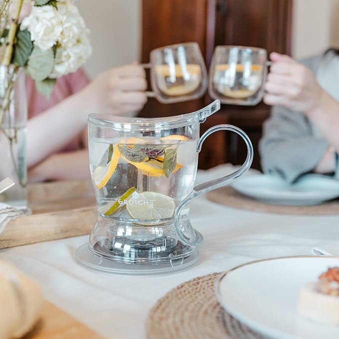GROSCHE Aberdeen Smart Tea Maker BPA-Free Tea Infuser Clear 17.7 oz (525ml) | Drip-Free Bottom Dispenser, Coaster, Easy Brewing, Simple Cleanup, Tritan Build, Loose-Leaf Steeping, Stylish Design