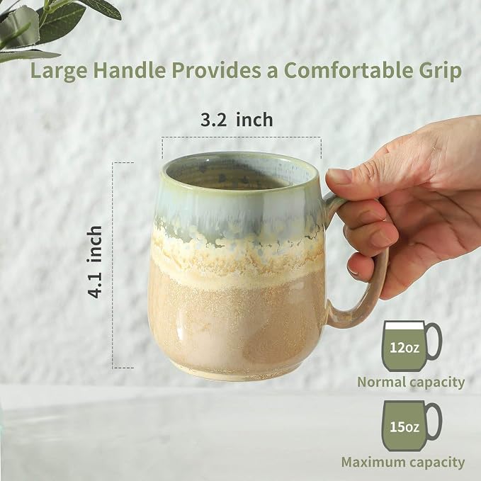 HASENSE Ceramic Coffee Mugs Set of 4, 16 oz Large Reactive Glaze Mugs | Everyday Capacity, 4 Unique Reactive Glazes, Durable Ceramic, Idea Gift Mug Set