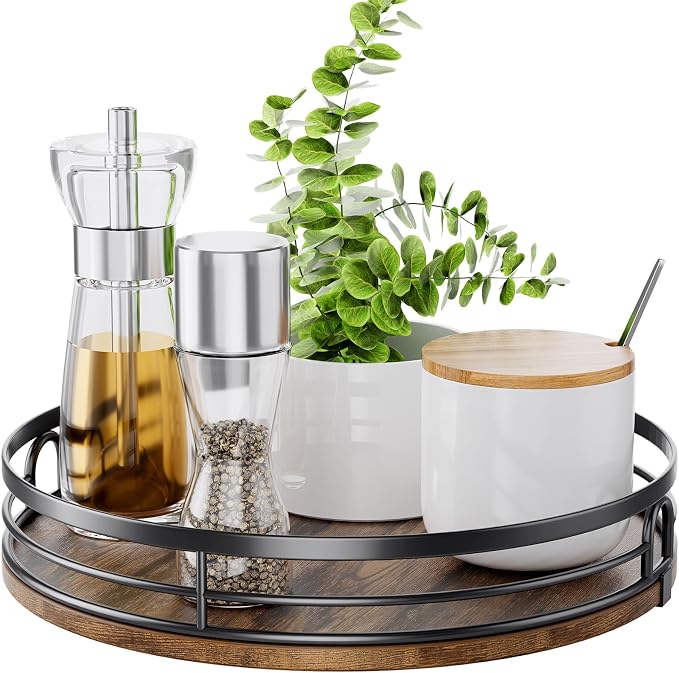 LAMU 10'' Lazy Susan Turntable Organizer for Cabinet, Round Wood Lazy Susan for Table Top, Countertop, Kitchen, Pantry, Spice, Bathroom Vanity, Decor
