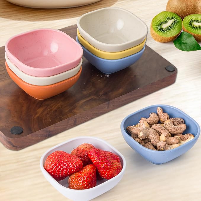 SHECIPIN 12 Pack Wheat Straw Soy Sauce Dishes, 4.5 OZ Small Dessert Bowls, Unbreakable Dipping Bowls, Small Bowls, Dipping Sauce Cups, Mini Prep Bowls, Dip Bowls for Side Dish (colorful