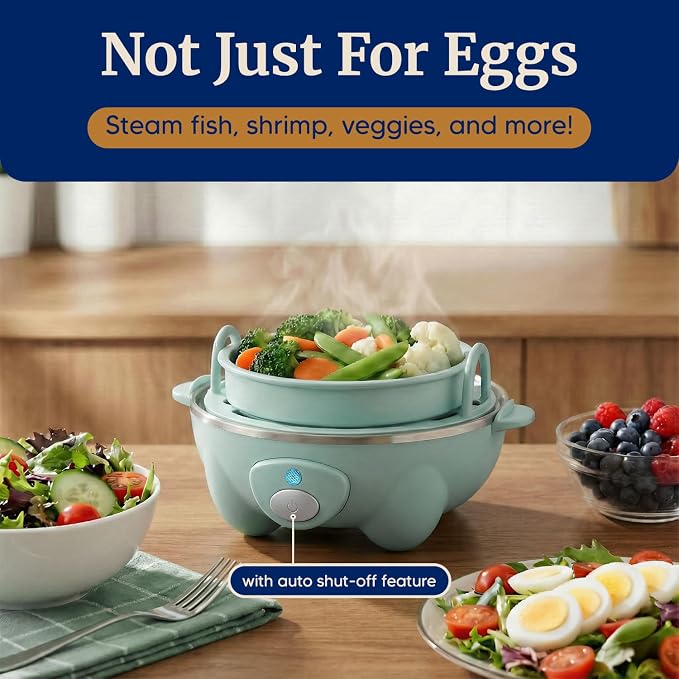 Elite Gourmet Easy Electric 7-Egg Cooker, Poacher/Omelet Maker, BPA-Free | Cooks soft, medium, or hard-boiled eggs - also scrambles eggs - auto shut-off with buzzer alert