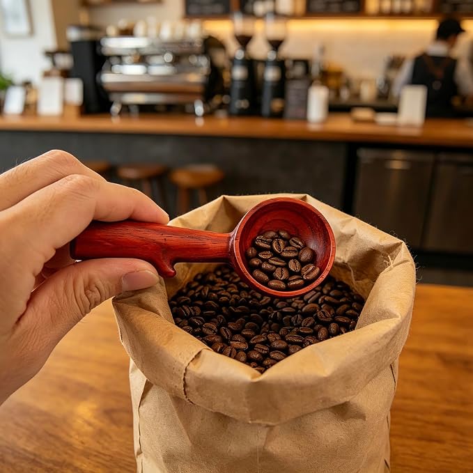 Padauk Coffee Scoop,Wooden Coffee Bean Measuring Spoon,5g Capacity,Natural Wood Coffee Scoop for Tea,Sugar & Powder,Rustic Kitchen Gift for Coffee Lovers