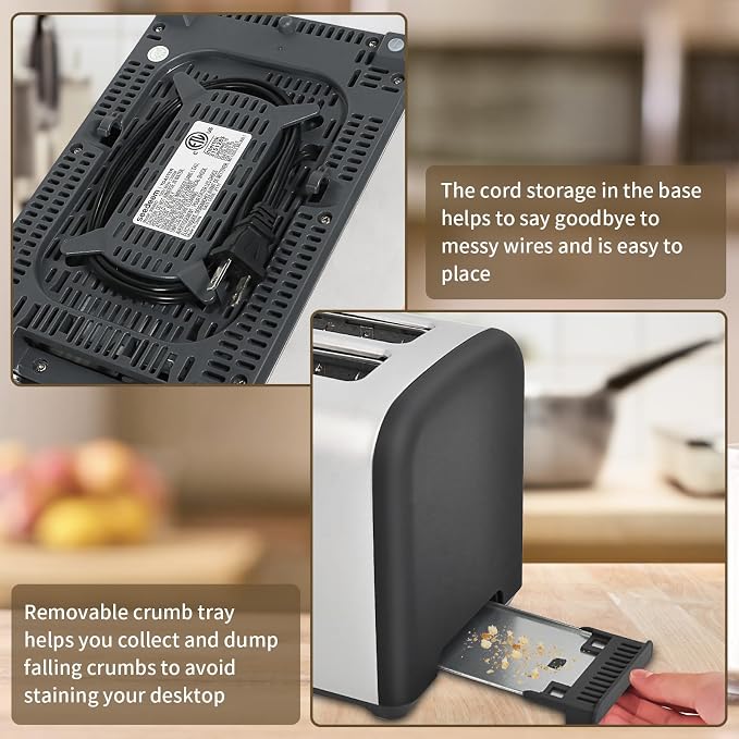 SEEDEEM 2 Slice Stainless Steel Toaster, Touch LCD, 7 Shade, 1350W | 6 Bread Type, 7 Shade Setting, 1.5''Wide Slots, Removable Crumb Tray