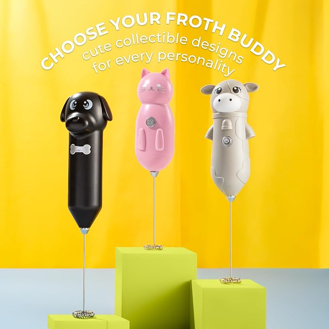 Zulay Kitchen Cat Milk Frother Wand – Cutesy Frother, Meet Your New Frothing Buddy Princess The Cat, Adoption Papers and Stickers Included, Purrr-fect for Lattes, Cappuccino & Matcha – Pink