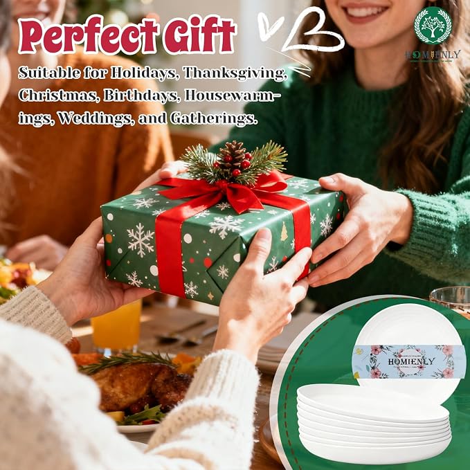 Deep Dinner Plates, Wheat Straw Plates 10 inch Set of 8, Unbreakable Plates for Kitchen, Kids, Lightweight Microwave and Dishwasher Safe Camping Plate Set for Salad, Dinner, Fruit - White