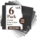 Cooler Kitchen Extra Thick Flexible Plastic Cutting Board Mats with Food Icons & EZ-Grip Waffle Back, (Set of 6) Dishwasher Safe