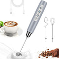 Milk Frother Wand Rechargeable Handheld Whisk Coffee 3 Speed Adjustable | Electric Whisk Drink Mixer with Stainless 3 Whisks Hand Frother , Foam Maker for Latte Cappuccino Matcha Egg Silver