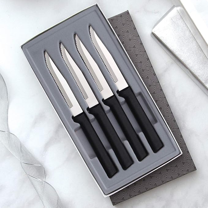 RADA Cutlery Four Serrated Steak Knives Gift Set (G24S), Black | 4-Piece Knife Set , Stainless Steel Blade, Resin Handle