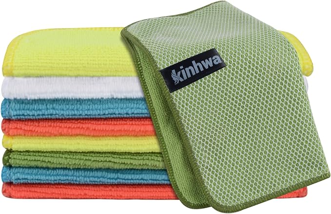 Dish Cloths for Washing Dishes with Scrub Side, Microfiber Dish Rags | Dual-sided microfiber dish cloths with scrubber for stuck-on food, quick dry kitchen washcloths 9 Pack, Mixed Colors, 7 Inch
