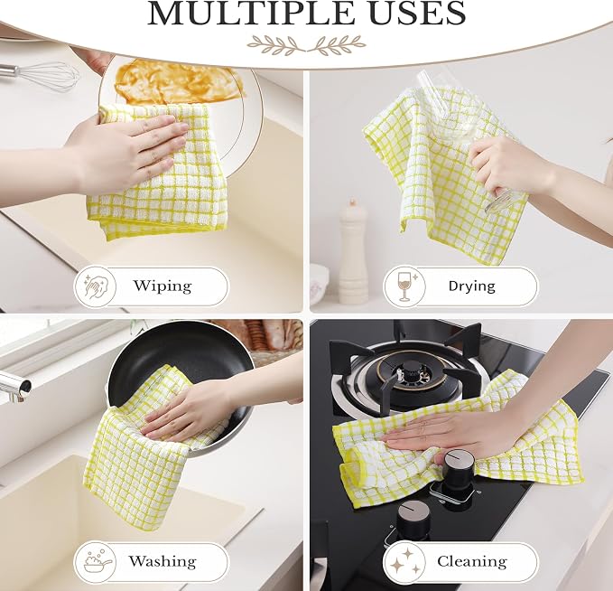 Homaxy 12 Pack Terry Kitchen Dish Cloths, 12"x12", Yellow | Super Soft and Absorbent Dish Rags, Quick Drying Reusable Dish Towels for Washing Dishes