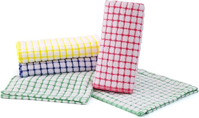 Kitinjoy Cotton 8 Pack Terry Kitchen Dish Cloths, Green | 12 x 12 Inches Super Soft and Absorbent Dish Rags, Quick Drying Dish towels for Washing Dishes