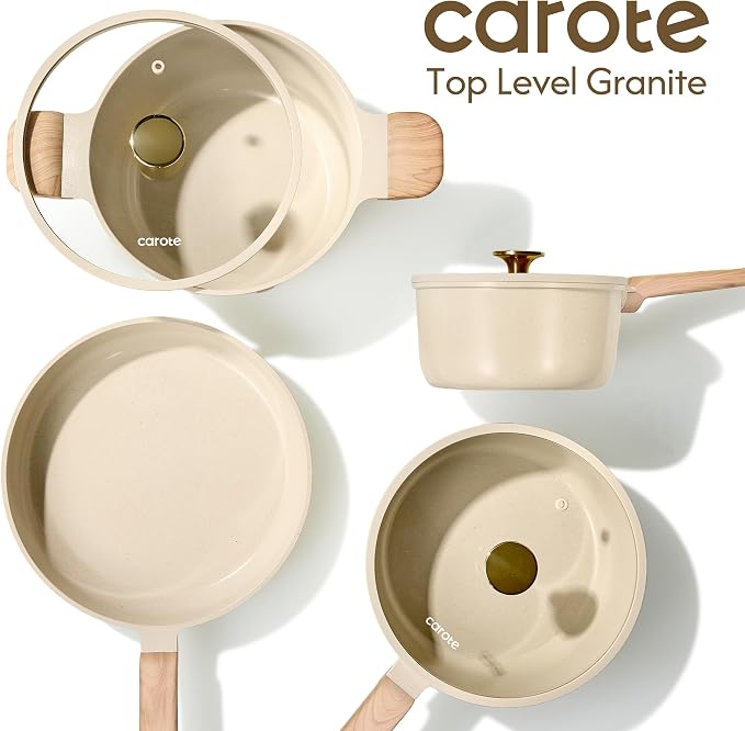 CAROTE Ceramic Nonstick 1.5Qt & 2.5Qt Sauce Pan Sets with Lid | Kitchen Non Toxic Cookware Set with Stay-cool Handle, All Stovetops Compatible, PFOA Free