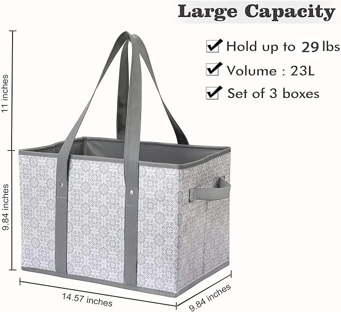 Reusable Grocery Bags 3 Pack, Foldable & Water Resistant Shopping Bags | Large Grocery Tote Bag Water Resistant Shopping Bags Foldable Grocery Bag for Clothes,Shoes and Picnic