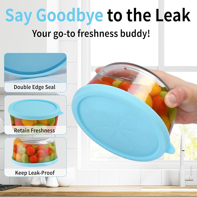 4 Cup Silicone Replacement Lids for Pyrex 7201-PC, 2 Pcs Round Seal Storage Cover Safe for Glass Bowls, for Microwave, Dishwasher and Freezer, Leak-proof Blue