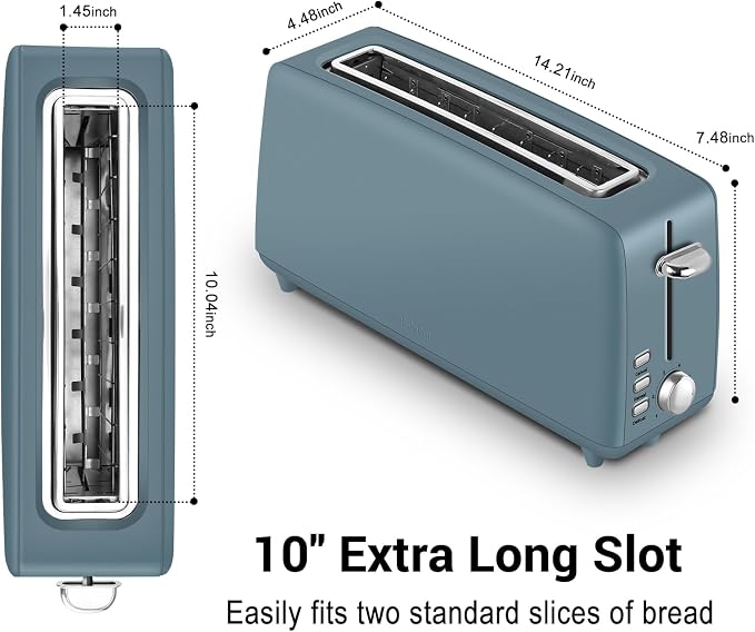 SEEDEEM Stainless Steel Toaster 2 Slice Slim, 10" Long Slot, 6 Shade, Surf