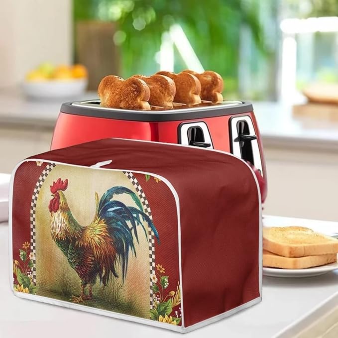 Sunflower Rooster Toaster Cover for 4 Slice, Chicken Print Small Kitchen Appliance Dust Cover for Toasters, Microwave, Bread Maker