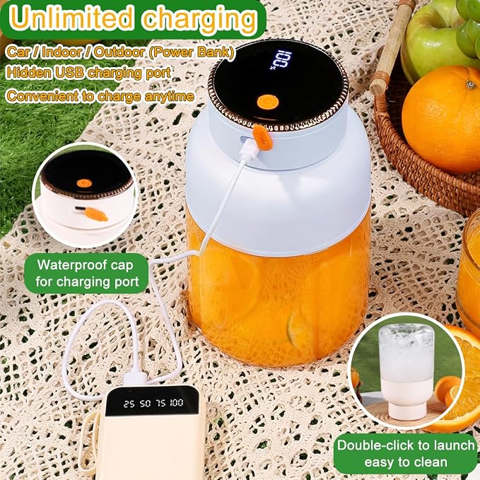 Portable Juice Cup Blender for Smoothies Shakes Fruit Crush Baby Food Maker with Screen 47oz 1350ML USB Cordless Powerful Blades Blending Portable Smoothie Blender for Small Ice Kitchen Outdoor