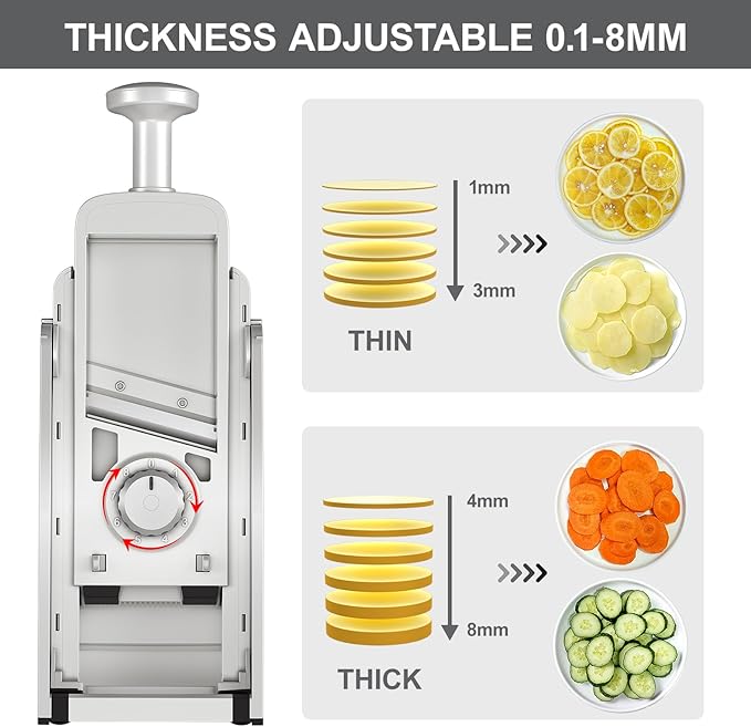 SupMaKin Safe Mandoline Slicer, Upgraded Adjustable Chips Slicer 1-8 mm | Vegetables Fruits Slicer with Container Grater, Stainless Steel Blade,Faster Slicer Artifact Kitchen Gadgets Dishwasher Gifts