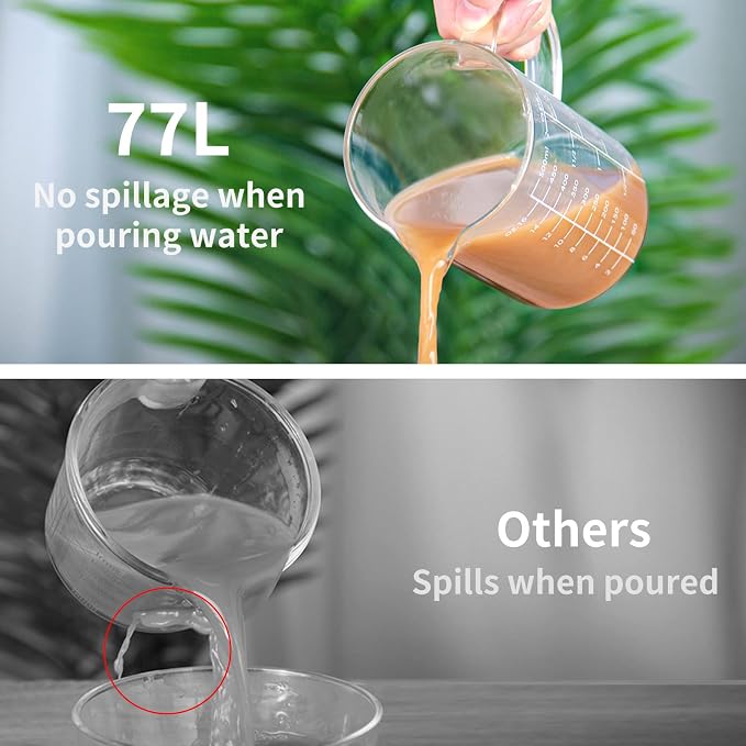 77L 2 Cup Glass Measuring Cup, [Insulated handle, V-Shaped Spout], High Borosilicate Glass Measuring Cup for Kitchen or Restaurant, Easy To Read, 500 ML (0.5 Liter, 2 Cup)