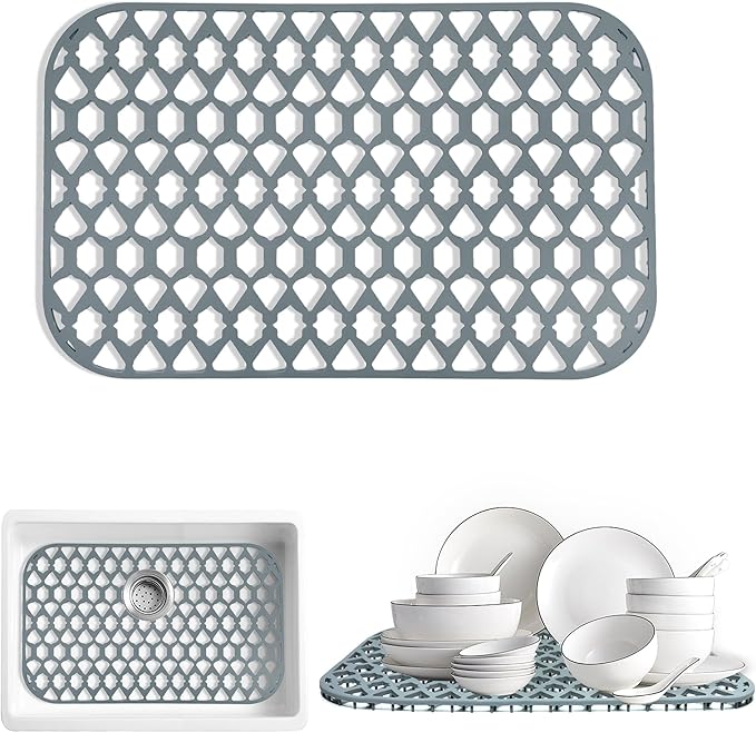 Silicone Kitchen Sink Protectors Mats - 12" 13" 14" 16" 18" 19" 21" 22" 24" 25" 26" 28" 30", Heat Resistant, Machine-wash (25”x15.7”)