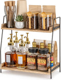 ANBOXIT Countertop Coffee Station Organizer, 2 Tier Wooden Shelf | for Coffee Bar Accessories, Condiment Storage Caddy for Kitchen, Home, Office - Brown