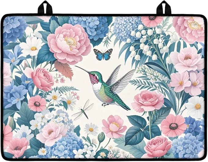 Hummingbird Pink Blue Flower Print Electric Stove Top Cover 29.18 x 20.96 inch Coffee Machine Mat Thick Induction Butterfly Dragonfly Print Glass Cooktop Protector with Lanyards Range Covers