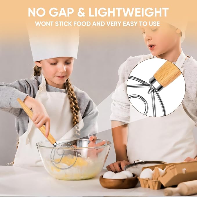 Maxjoy Danish Dough Whisk, Stainless Steel Wooden Bread Tool for Sourdough | Wooden Handle Dutch Dough Hook, Replaces Mixer and Spoon for Sourdough Pastry Pizza, Food Safe, Rust Resistant, Easy Clean