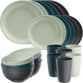 Quatish 24 Pcs Unbreakable Plates and Bowls, Plastic Dinnerware Sets for 6, Reusable Dish Set for Camping, Dishwasher Microwave Safe, Outdoor Kitchen and Apartment Dinning RV Essentials, Green