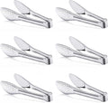 6 Pack Buffet Tongs,Stainless Steel Serving Tongs Serving Utensils 7Inch | 6-piece silver set with perforated tips for salads, appetizers, bread, desserts, parties, catering and family meals