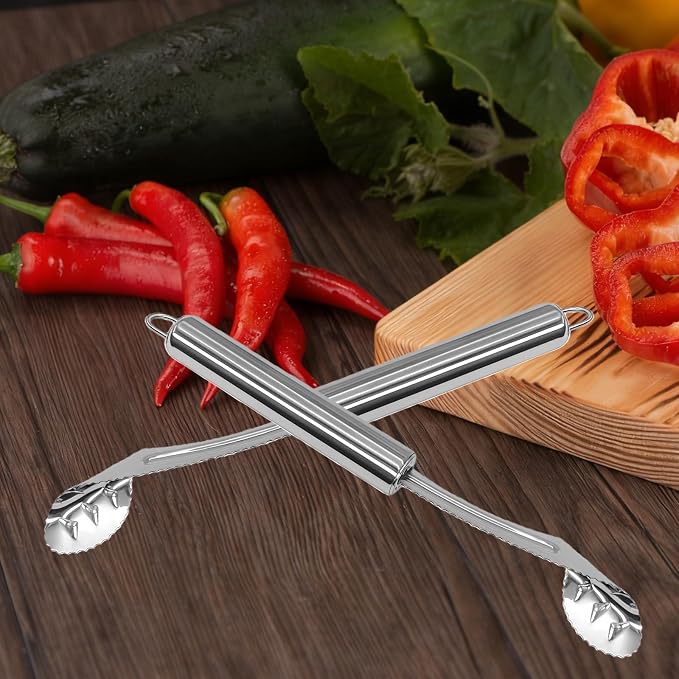 2 Pcs Jalapeno Corer Tool Pepper Corer with Serrated Slice Stainless Steel Pepper Seed Remover Kitchen Fruit and Vegetable Deseeder Efficient Seeding Tool for Jalapeños Chilis Cucumber
