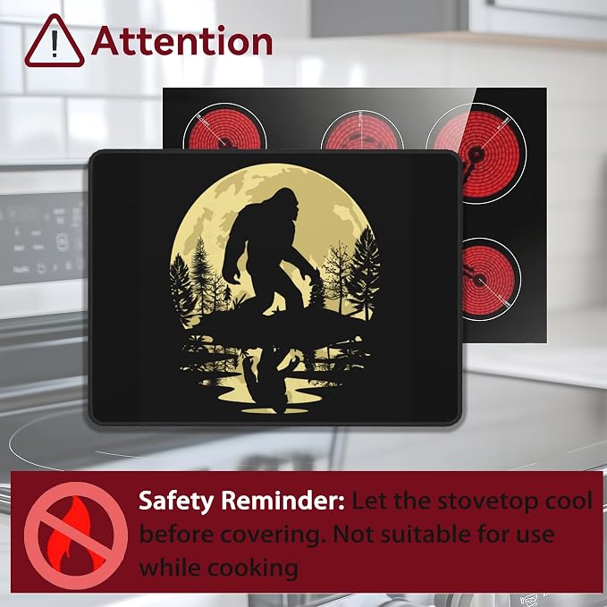 Stove Top Cover Glass Cooktop Heat Resistant Cover,Big Foot Forest Moon Ceramic Stove Top Covers Mat Prevents Scratching Stoves/Counter/Washer Protector,28x20 in