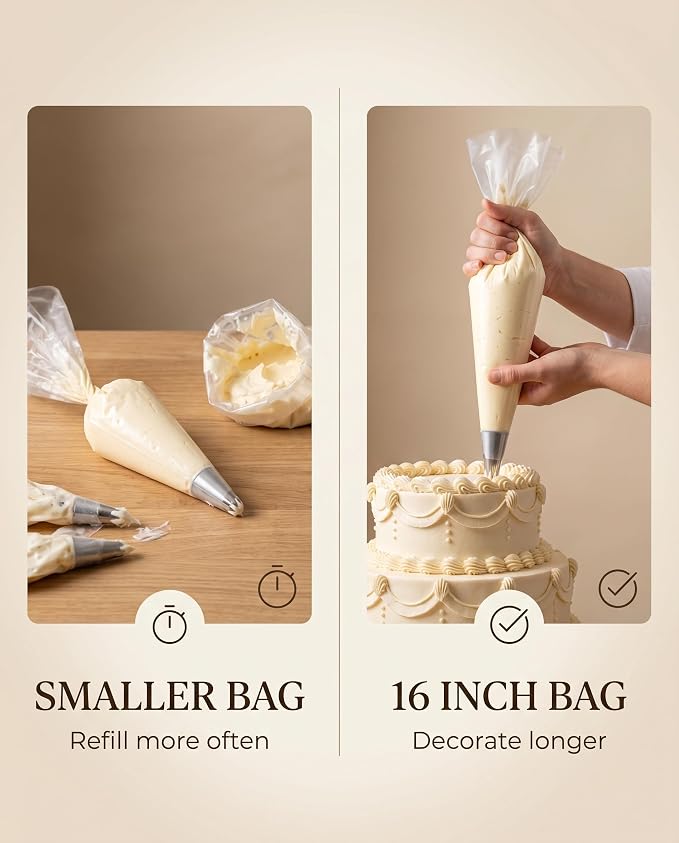100 Pcs 16 Inch Piping Bags Disposable, Extra Large Thickened Anti-Burst Pastry Bags for Thick Icing & Macarons, Non-Slip Cake Decorating Bags for Baking - Food Grade & BPA Free