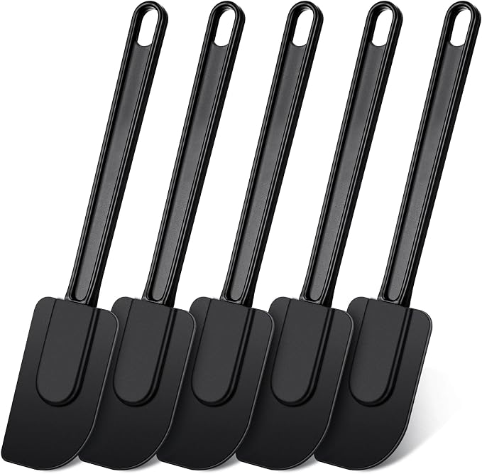 Meekoo 5 Pcs 10 Inch Rubber Spatula 500℉ High Heat Resistant Spatulas | Silicone Spatulas, for Baking Kitchen Cooking, Commercial Food Bpa Free Grade Non Stick Dishwasher Safe, Black