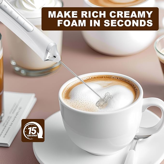 Handheld Electric Milk Frother with 2 Heads, Coffee Whisk Foam Mixer with USB Rechargeable 3 Speeds, Foam Maker Blender for Latte, Cappuccino, Hot Chocolate, Egg (Type 2)