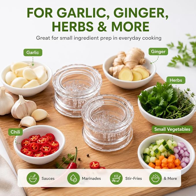 2027 New Garlic Mincer, 2PCS Clear Manual Garlic Twister and Ginger Mincer Tool, Garlic Chopper, Garlic Crusher & Garlic Grinder for Garlic, Ginger, Onion, Herbs and Nuts, Manual Kitchen Gadget