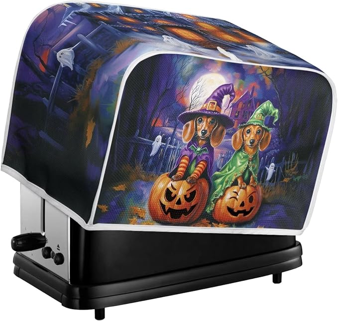 Dachshund Pumpkin Toaster Cover 2 Slice for Halloween Decor Toaster Dust Cover Kitchen Purple Toasters Dust and Fingerprint Protection, M, Purple