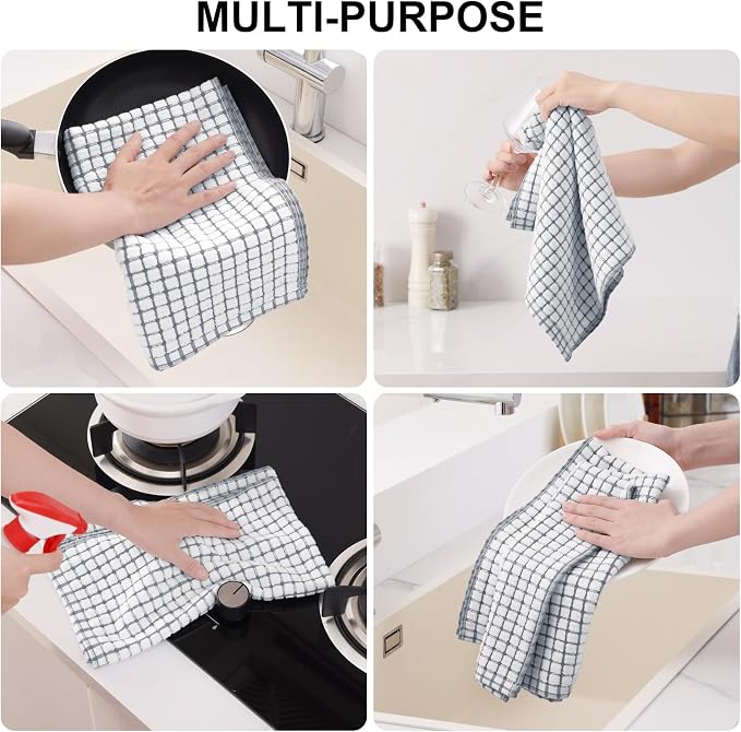 Kitinjoy Cotton 8 Pack Terry Kitchen Towels, Multi-Colored | 16 x 25 Inches Super Soft and Absorbent Dish Towels, Quick Drying hand towels for kitchen Drying