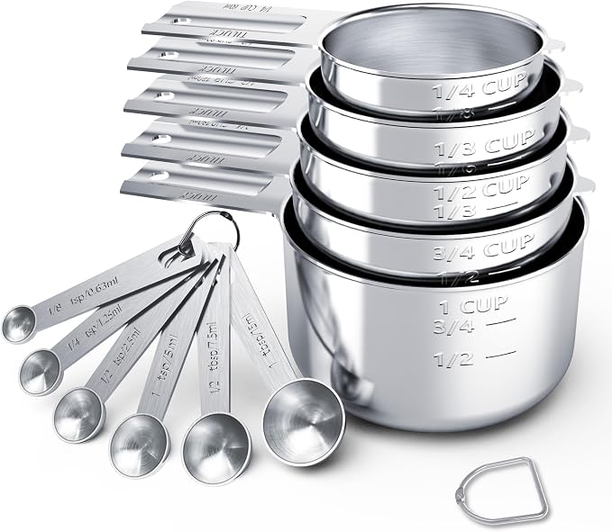 TILUCK Stainless Steel Measuring Cups & Spoons Set, Cups and Spoons | Stainless Steel Nesting Measure Cups , Kitchen Gadgets for Cooking & Baking (11)