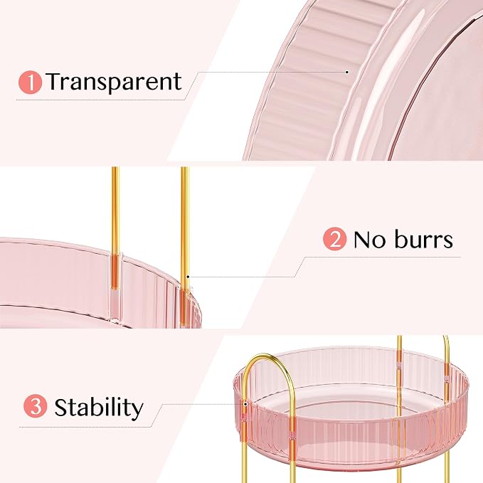 Rotating Makeup Organizer Countertop, Skincare Organizers | Spinning Perfume Tray Stand, Makeup Storage Organizer for Vanity, Bathroom Organizer and Storage, Lazy Susan, 3 Tier, Pink