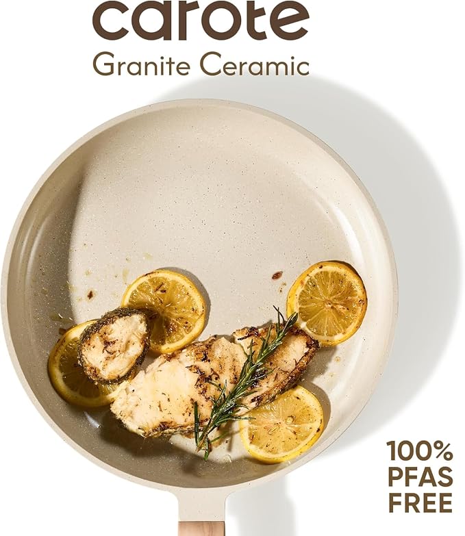 CAROTE 12" Frying Pan Set, Ceramic Frying Pan, Non-Toxic PTFE & PFOA Free Fry Pan & Omelet Pan, Compatible with Induction, Gas Cooktops