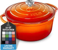 Zulay Kitchen 6 Quart Enameled Cast Iron Dutch Oven Pot with Lid – Premium Durability & Oven Safe up to 500°F – Heavy Duty Cookware Perfect for Bread Baking, Stews, Braising & Roasting – Orange
