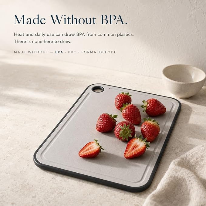 Oslo Non Toxic Food Grade Wheat Straw Cutting Board, BPA Free, Formaldehyde Free, Dishwasher Safe, Non Slip With Juice Groove, Gentle On Knives, 15 x11