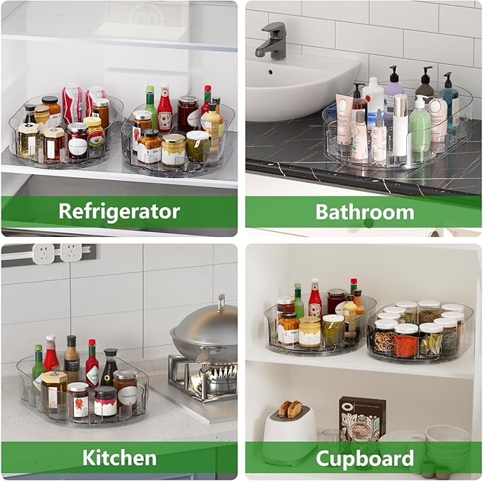 Lazy Susan Organizer for Refrigerator, 13" x 8.5" Clear Rectangular Fridge Organizer Turntable for Condiments, Spice Racks Organizer for Cabinet, Pantry & Kitchen Countertop(1 Piece)