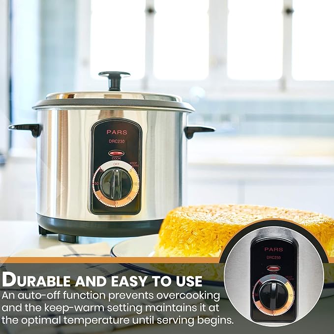 Pars Automatic Persian Rice Cooker - Tahdig Rice Maker Perfect Rice Crust, 7 Cup